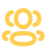 Yellow icon of three users with overlapping heads representing a group or community.